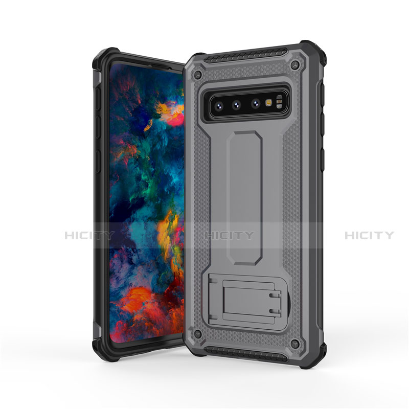 Samsung Galaxy S10 5G用ハイブリットバンパーケース スタンド プラスチック 兼シリコーン カバー T01 サムスン グレー