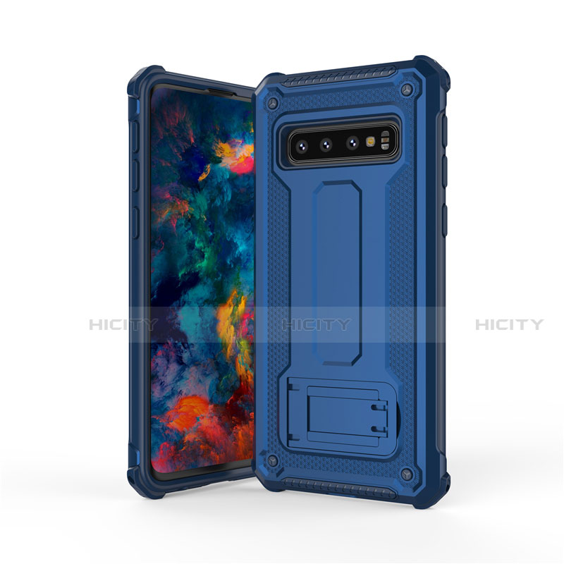 Samsung Galaxy S10 5G用ハイブリットバンパーケース スタンド プラスチック 兼シリコーン カバー T01 サムスン ネイビー