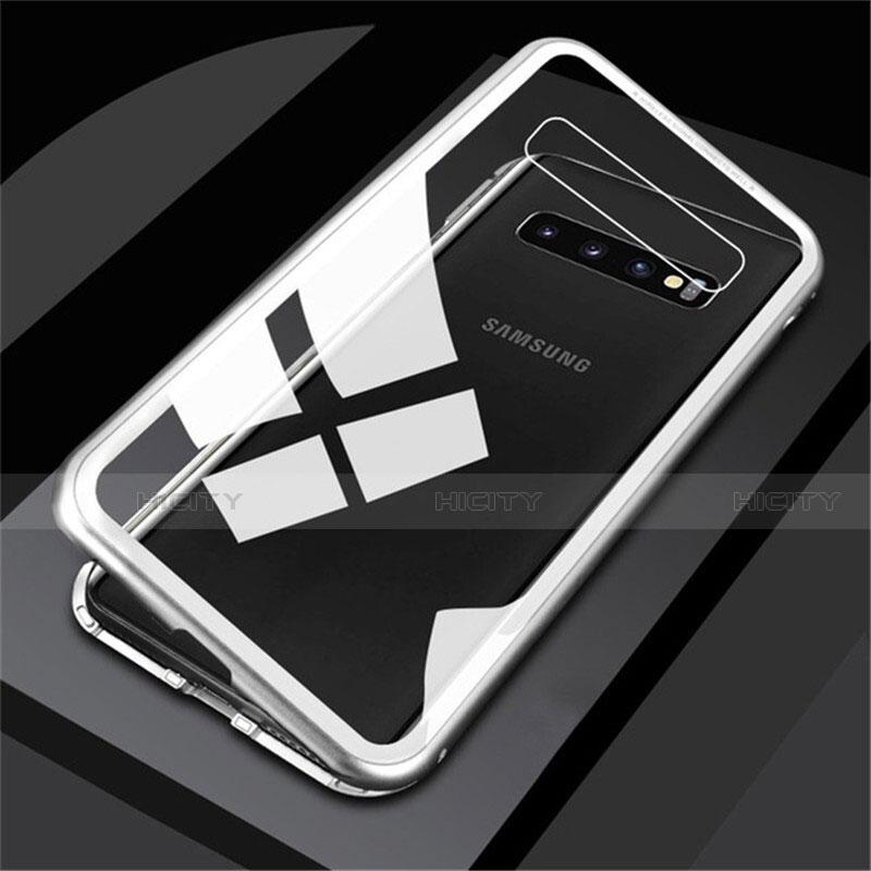Samsung Galaxy S10 5G用ケース 高級感 手触り良い アルミメタル 製の金属製 360度 フルカバーバンパー 鏡面 カバー M01 サムスン ホワイト