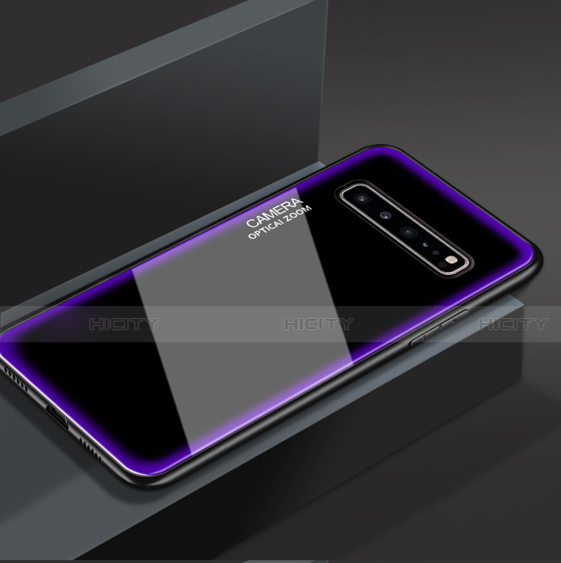 Samsung Galaxy S10 5G SM-G977B用ハイブリットバンパーケース プラスチック 鏡面 カバー サムスン パープル