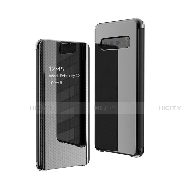 Samsung Galaxy S10 5G SM-G977B用手帳型 レザーケース スタンド 鏡面 カバー L01 サムスン ブラック