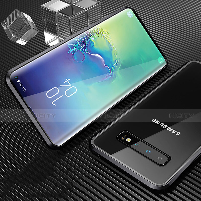 Samsung Galaxy S10用ケース 高級感 手触り良い アルミメタル 製の金属製 360度 フルカバーバンパー 鏡面 カバー T01 サムスン ブラック