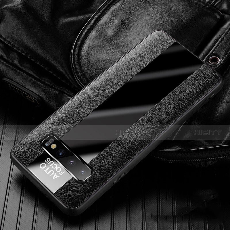 Samsung Galaxy S10用シリコンケース ソフトタッチラバー レザー柄 カバー H01 サムスン ブラック