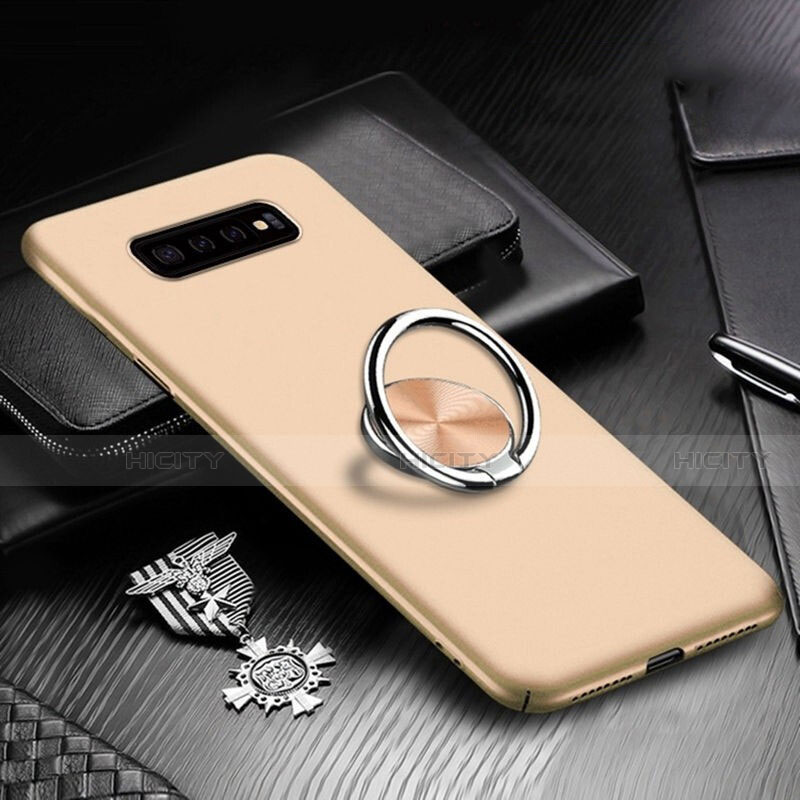 Samsung Galaxy S10用ハードケース プラスチック 質感もマット アンド指輪 マグネット式 P01 サムスン ゴールド