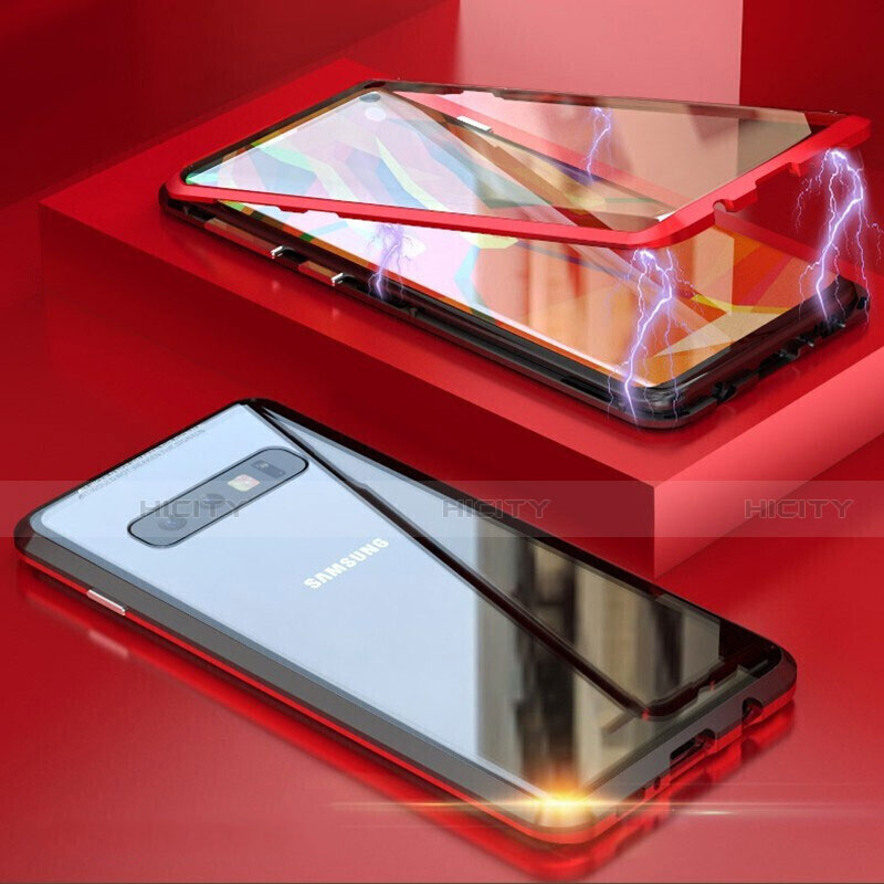 Samsung Galaxy S10用ケース 高級感 手触り良い アルミメタル 製の金属製 360度 フルカバーバンパー 鏡面 カバー T05 サムスン レッド