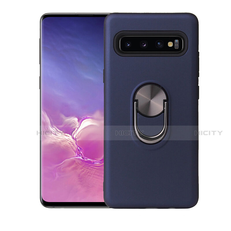 Samsung Galaxy S10用極薄ソフトケース シリコンケース 耐衝撃 全面保護 アンド指輪 マグネット式 バンパー T07 サムスン ネイビー