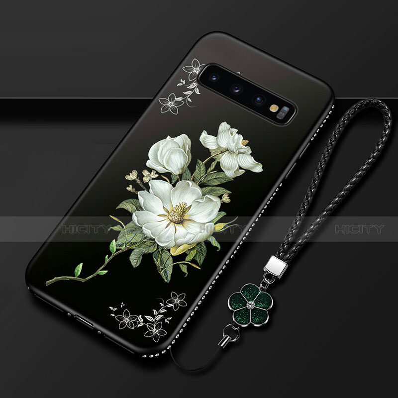 Samsung Galaxy S10用シリコンケース ソフトタッチラバー 花 カバー K01 サムスン ホワイト