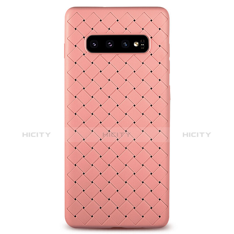 Samsung Galaxy S10用シリコンケース ソフトタッチラバー レザー柄 L02 サムスン ローズゴールド