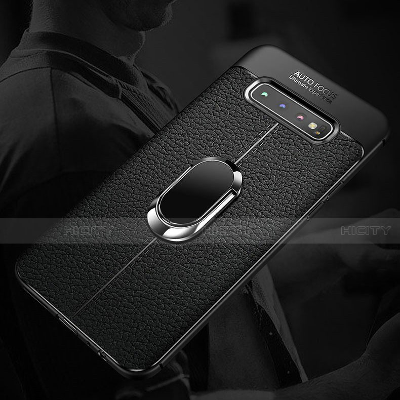 Samsung Galaxy S10用シリコンケース ソフトタッチラバー レザー柄 アンド指輪 マグネット式 T02 サムスン 