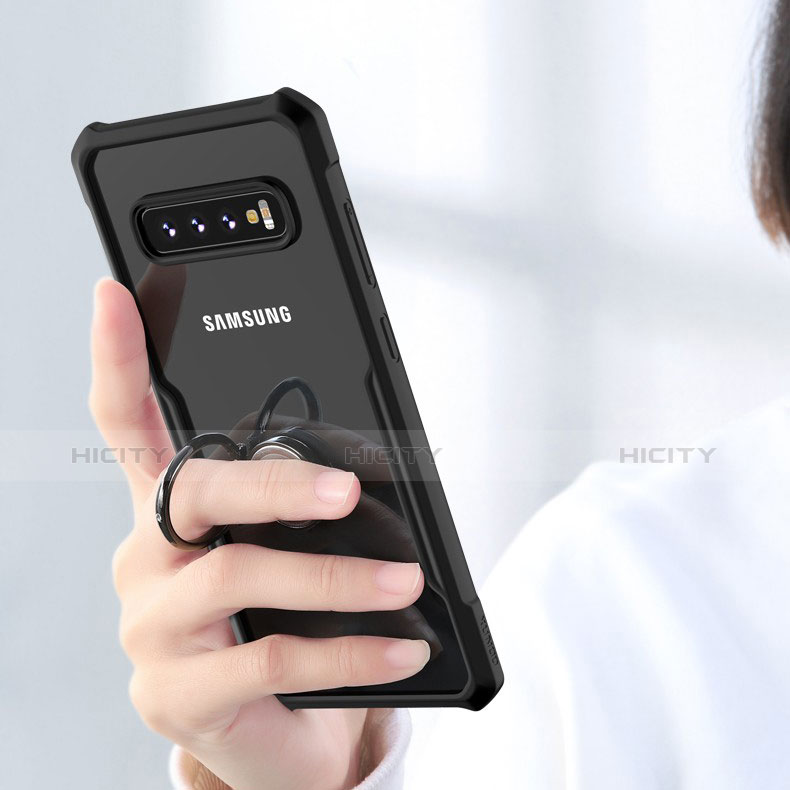 Samsung Galaxy S10用360度 フルカバーハイブリットバンパーケース クリア透明 プラスチック 鏡面 アンド指輪 マグネット式 サムスン 