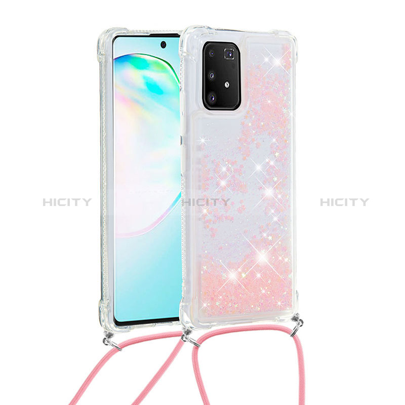 Samsung Galaxy S10 Lite用シリコンケース ソフトタッチラバー ブリンブリン カバー 携帯ストラップ S03 サムスン ピンク