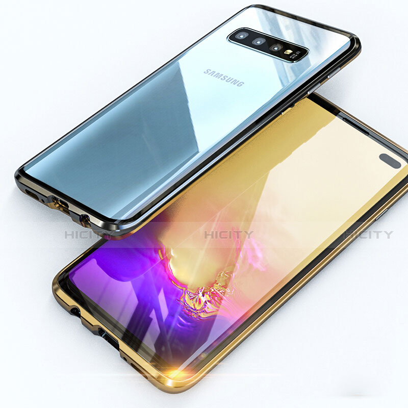 Samsung Galaxy S10 Plus用ケース 高級感 手触り良い アルミメタル 製の金属製 360度 フルカバーバンパー 鏡面 カバー T07 サムスン ゴールド・ブラック