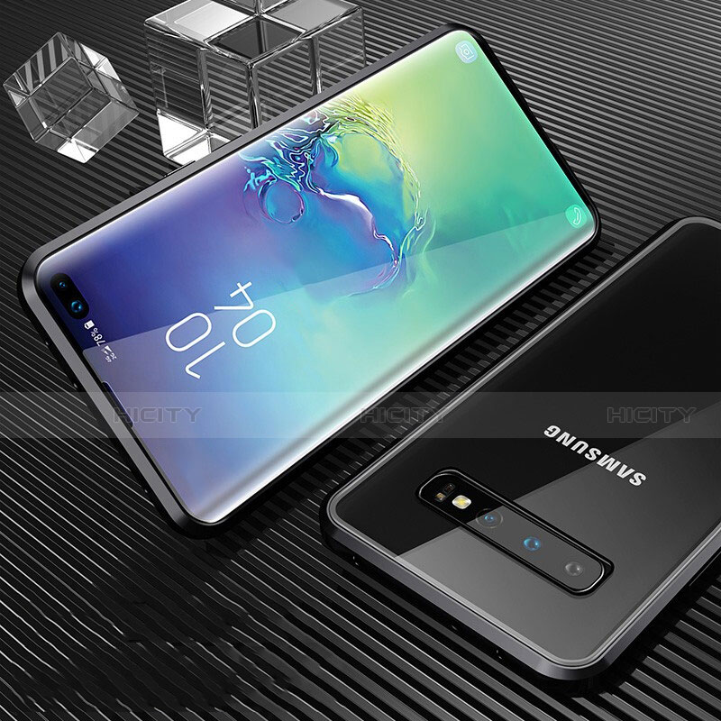 Samsung Galaxy S10 Plus用ケース 高級感 手触り良い アルミメタル 製の金属製 360度 フルカバーバンパー 鏡面 カバー T02 サムスン ブラック