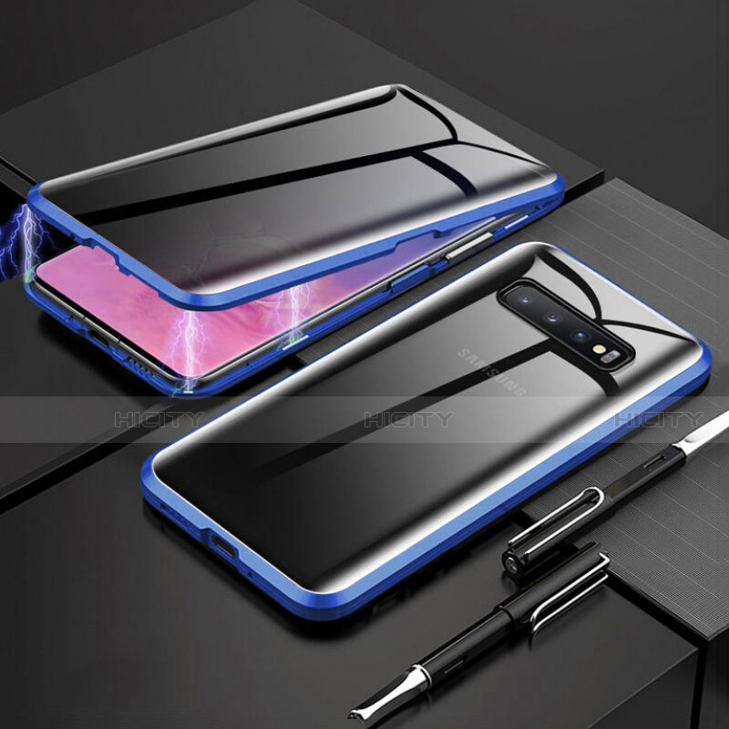 Samsung Galaxy S10 Plus用ケース 高級感 手触り良い アルミメタル 製の金属製 360度 フルカバーバンパー 鏡面 カバー T03 サムスン ネイビー