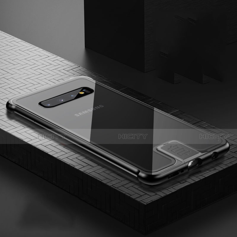 Samsung Galaxy S10 Plus用ケース 高級感 手触り良い アルミメタル 製の金属製 360度 フルカバーバンパー 鏡面 カバー T04 サムスン ブラック
