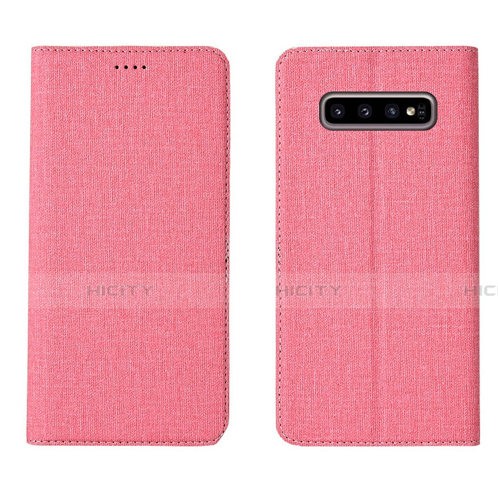 Samsung Galaxy S10 Plus用手帳型 布 スタンド H01 サムスン ピンク