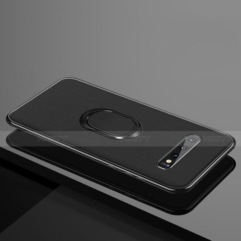 Samsung Galaxy S10 Plus用極薄ソフトケース シリコンケース 耐衝撃 全面保護 アンド指輪 マグネット式 バンパー T04 サムスン ブラック