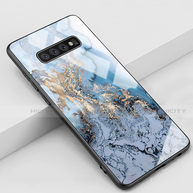 Samsung Galaxy S10 Plus用ハイブリットバンパーケース プラスチック パターン 鏡面 カバー K02 サムスン ネイビー