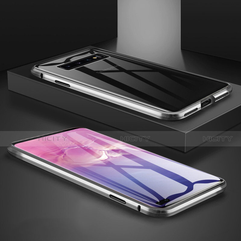 Samsung Galaxy S10 Plus用ケース 高級感 手触り良い アルミメタル 製の金属製 360度 フルカバーバンパー 鏡面 カバー T09 サムスン シルバー