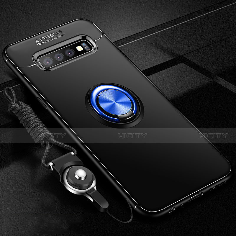 Samsung Galaxy S10 Plus用極薄ソフトケース シリコンケース 耐衝撃 全面保護 アンド指輪 マグネット式 バンパー T05 サムスン ネイビー・ブラック