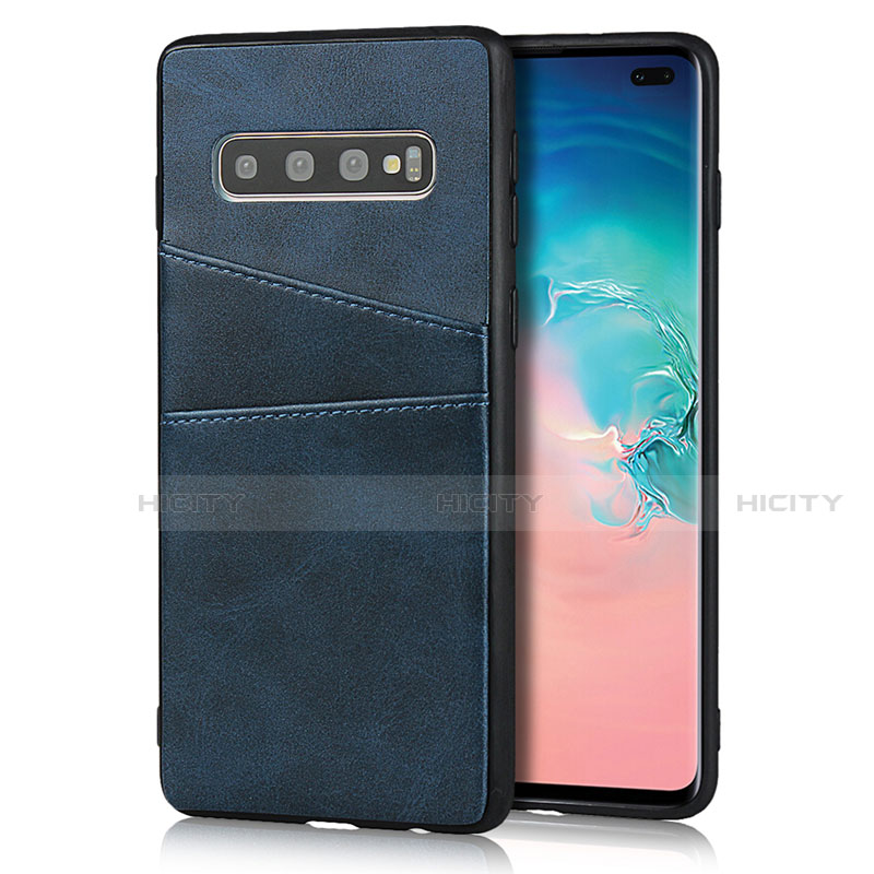 Samsung Galaxy S10 Plus用ケース 高級感 手触り良いレザー柄 R06 サムスン ネイビー