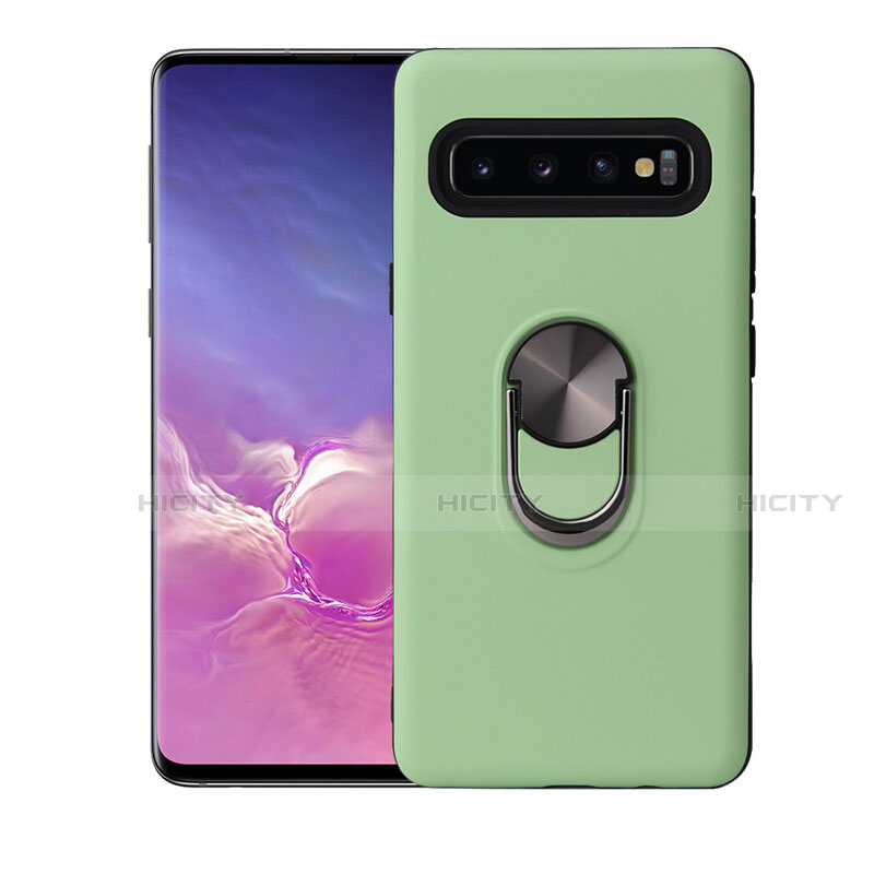 Samsung Galaxy S10 Plus用極薄ソフトケース シリコンケース 耐衝撃 全面保護 アンド指輪 マグネット式 バンパー T07 サムスン グリーン