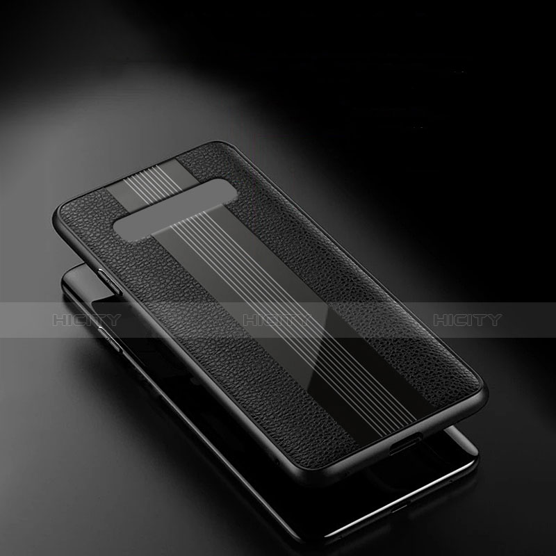 Samsung Galaxy S10 Plus用シリコンケース ソフトタッチラバー レザー柄 Q01 サムスン ブラック
