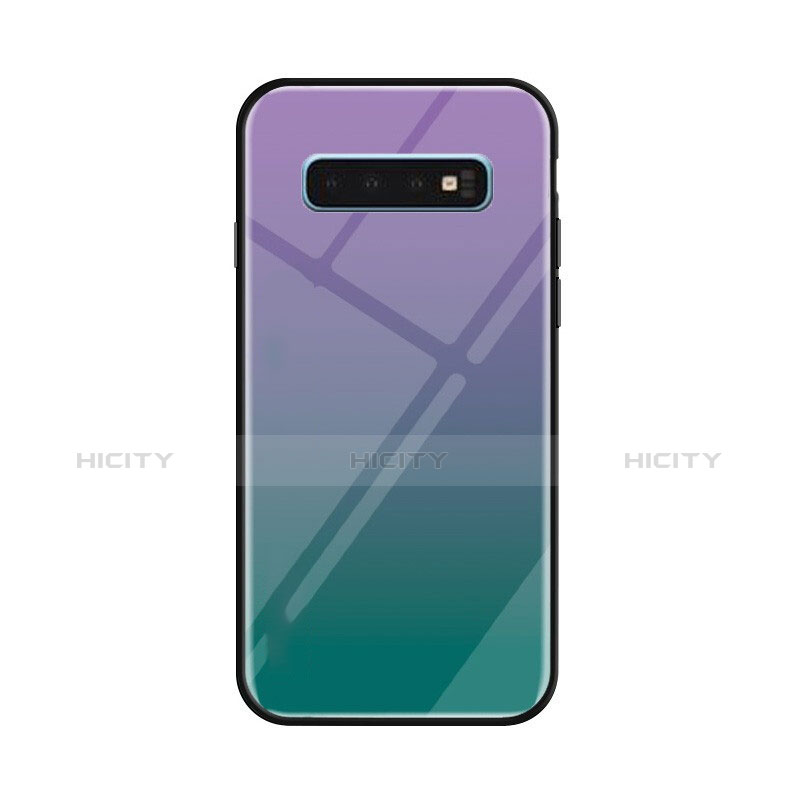 Samsung Galaxy S10 Plus用ハイブリットバンパーケース プラスチック 鏡面 虹 グラデーション 勾配色 カバー サムスン グリーン