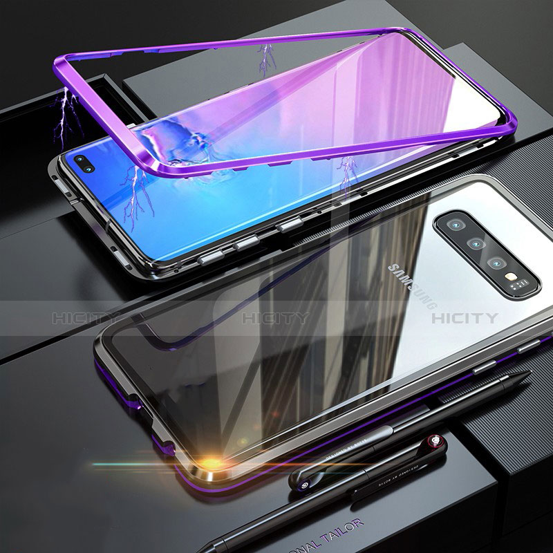 Samsung Galaxy S10 Plus用ケース 高級感 手触り良い アルミメタル 製の金属製 バンパー 鏡面 カバー A01 サムスン パープル