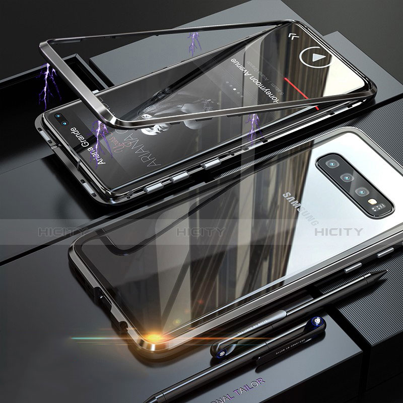 Samsung Galaxy S10 Plus用ケース 高級感 手触り良い アルミメタル 製の金属製 バンパー 鏡面 カバー A01 サムスン ブラック