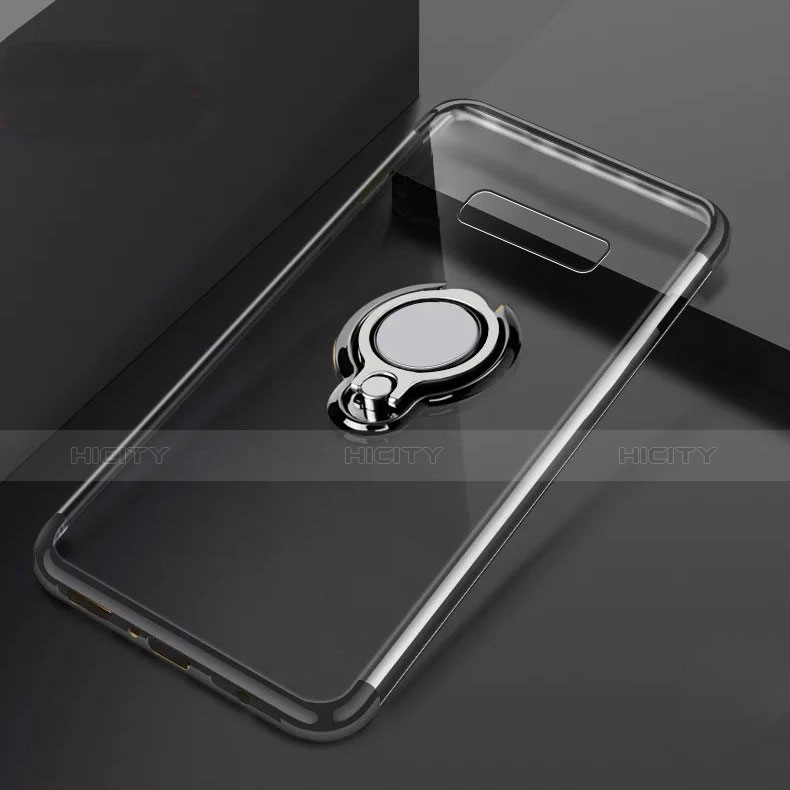 Samsung Galaxy S10 Plus用極薄ソフトケース シリコンケース 耐衝撃 全面保護 クリア透明 アンド指輪 マグネット式 S01 サムスン ブラック