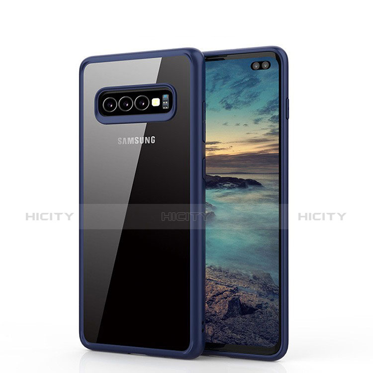 Samsung Galaxy S10 Plus用ハイブリットバンパーケース クリア透明 プラスチック 鏡面 カバー A02 サムスン ネイビー