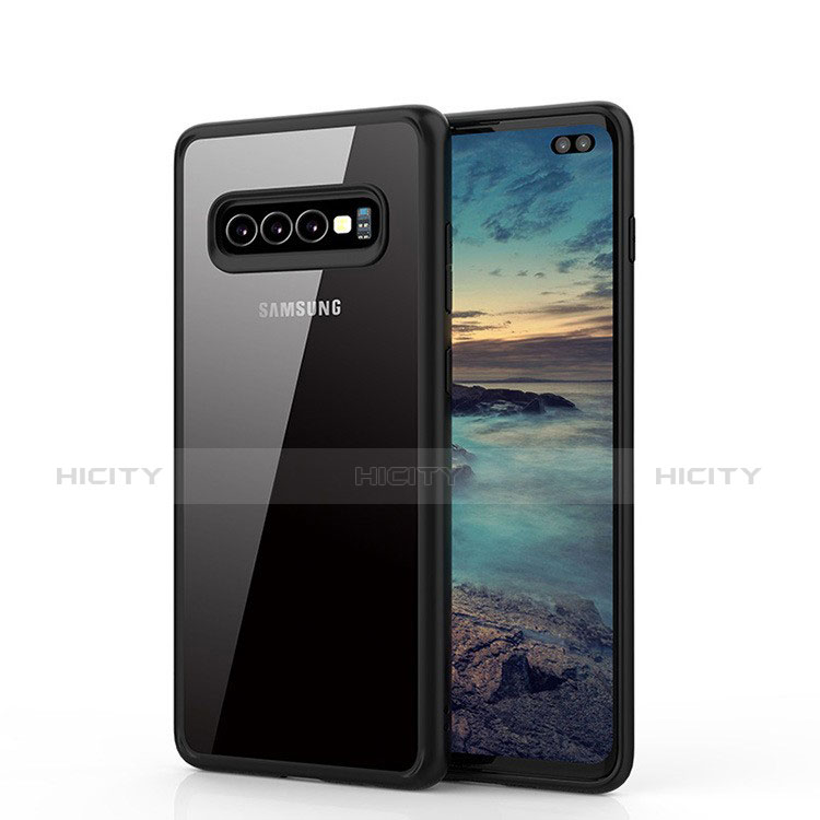 Samsung Galaxy S10 Plus用ハイブリットバンパーケース クリア透明 プラスチック 鏡面 カバー A02 サムスン ブラック