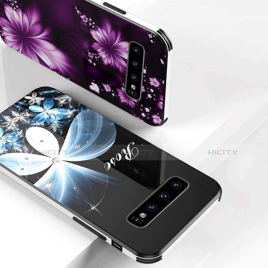Samsung Galaxy S10 Plus用ハイブリットバンパーケース プラスチック 鏡面 花 カバー K01 サムスン 