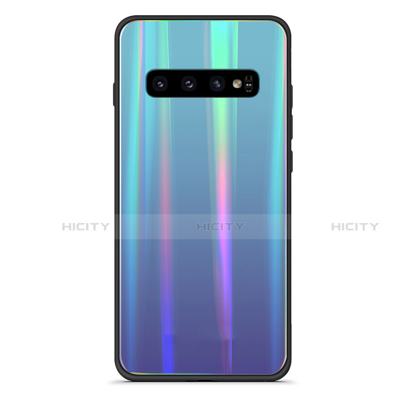 Samsung Galaxy S10 Plus用ハイブリットバンパーケース プラスチック 鏡面 虹 グラデーション 勾配色 カバー A02 サムスン 