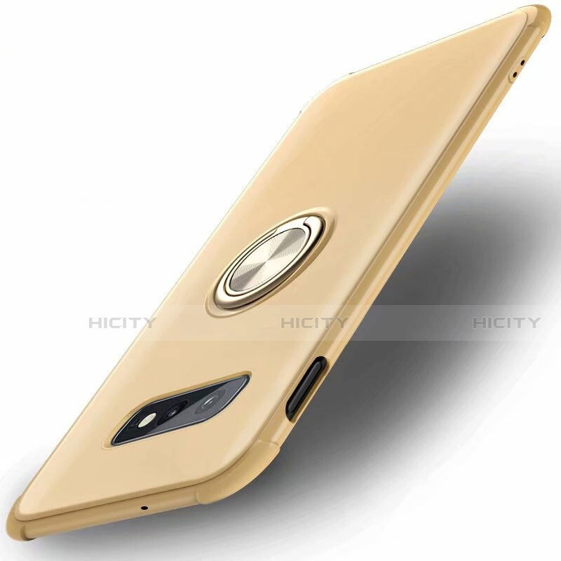 Samsung Galaxy S10e用極薄ソフトケース シリコンケース 耐衝撃 全面保護 アンド指輪 マグネット式 バンパー T01 サムスン ゴールド