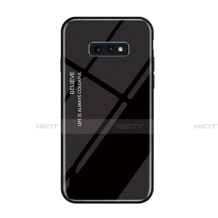 Samsung Galaxy S10e用ハイブリットバンパーケース プラスチック 鏡面 虹 グラデーション 勾配色 カバー H01 サムスン ブラック