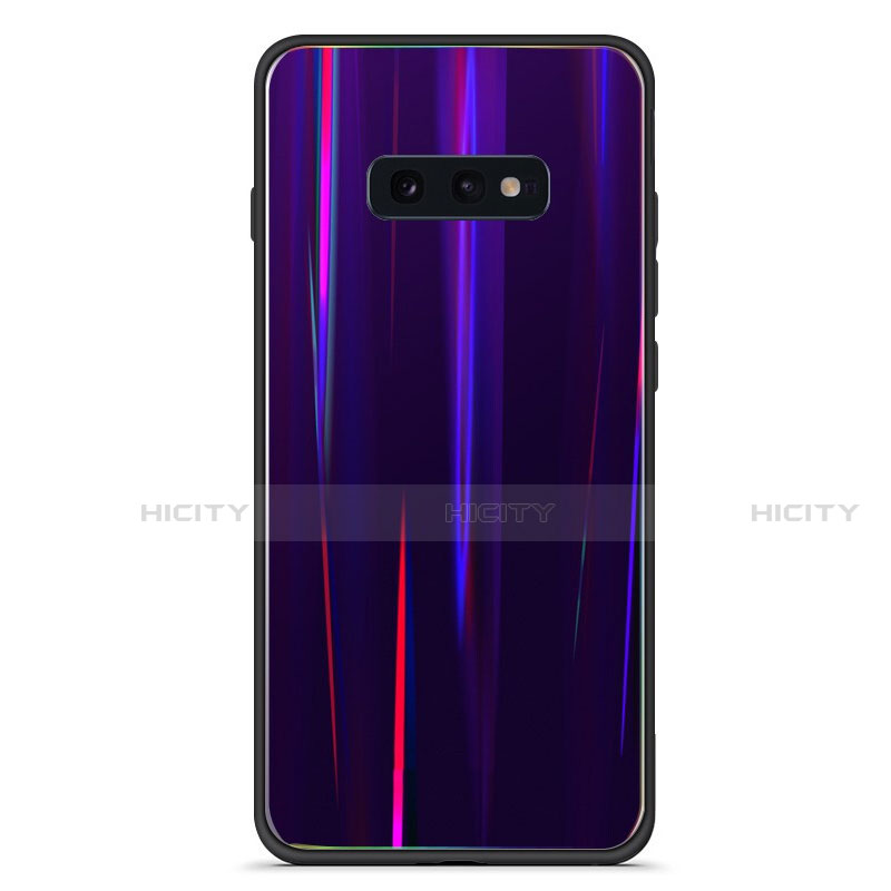 Samsung Galaxy S10e用ハイブリットバンパーケース プラスチック 鏡面 虹 グラデーション 勾配色 カバー H04 サムスン パープル