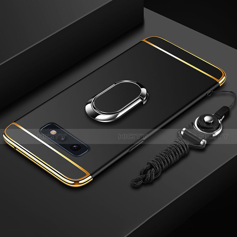 Samsung Galaxy S10e用ケース 高級感 手触り良い メタル兼プラスチック バンパー アンド指輪 T02 サムスン ブラック