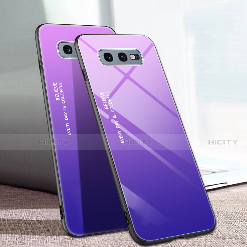 Samsung Galaxy S10e用ハイブリットバンパーケース プラスチック 鏡面 虹 グラデーション 勾配色 カバー H02 サムスン パープル
