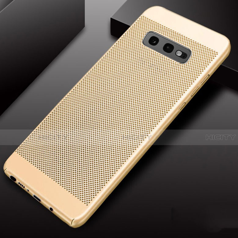 Samsung Galaxy S10e用ハードケース プラスチック メッシュ デザイン カバー W01 サムスン ゴールド