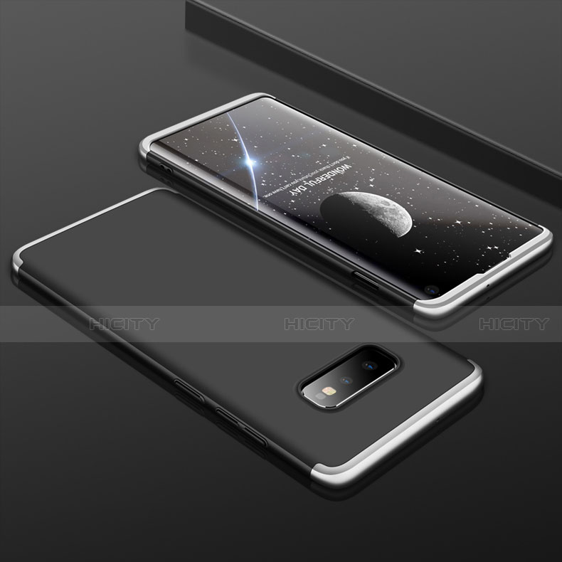 Samsung Galaxy S10e用ハードケース プラスチック 質感もマット 前面と背面 360度 フルカバー P01 サムスン シルバー・ブラック