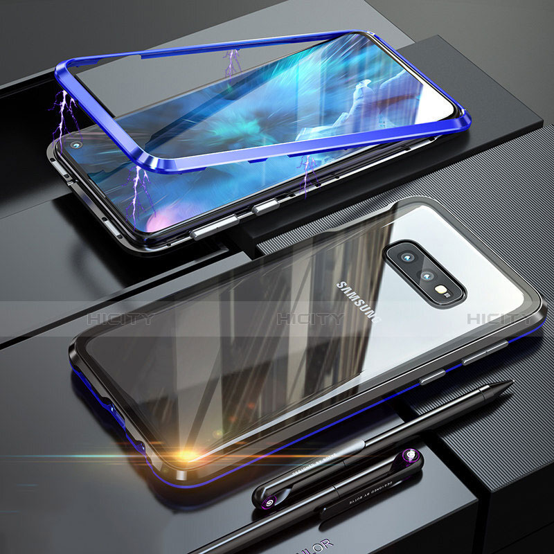 Samsung Galaxy S10e用ケース 高級感 手触り良い アルミメタル 製の金属製 360度 フルカバーバンパー 鏡面 カバー T02 サムスン ネイビー