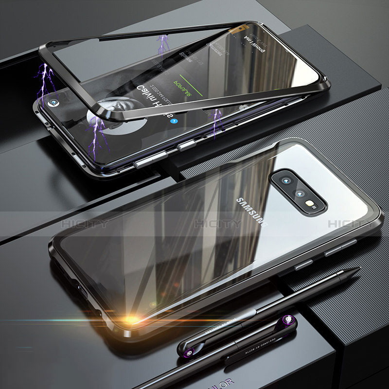 Samsung Galaxy S10e用ケース 高級感 手触り良い アルミメタル 製の金属製 360度 フルカバーバンパー 鏡面 カバー T02 サムスン ブラック