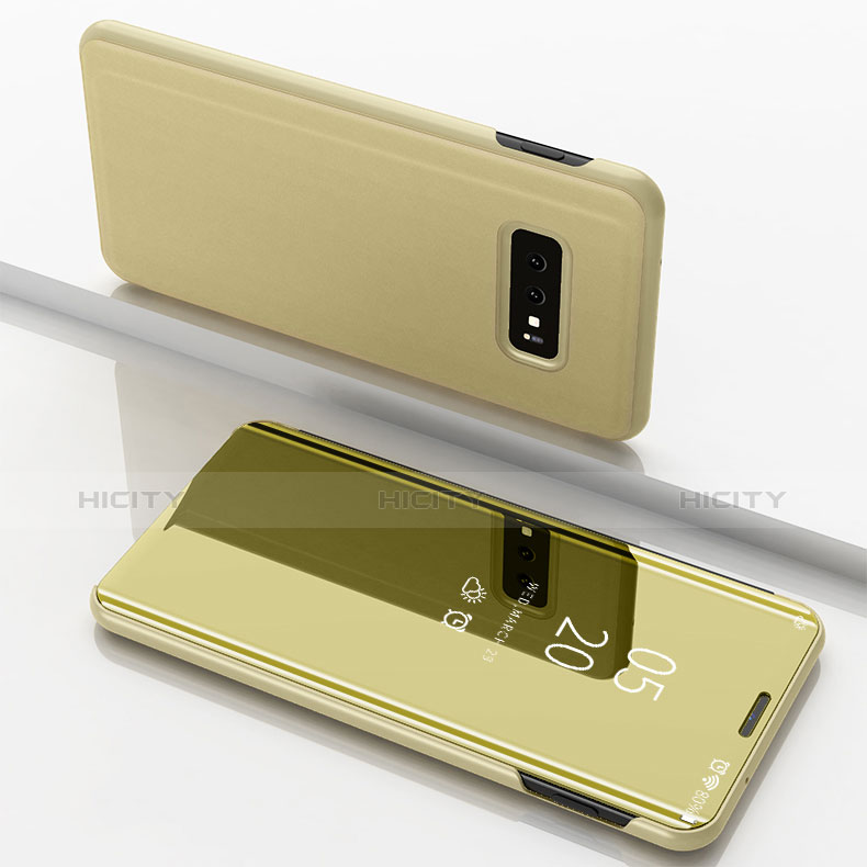 Samsung Galaxy S10e用手帳型 レザーケース スタンド カバー 鏡面 カバー サムスン ゴールド
