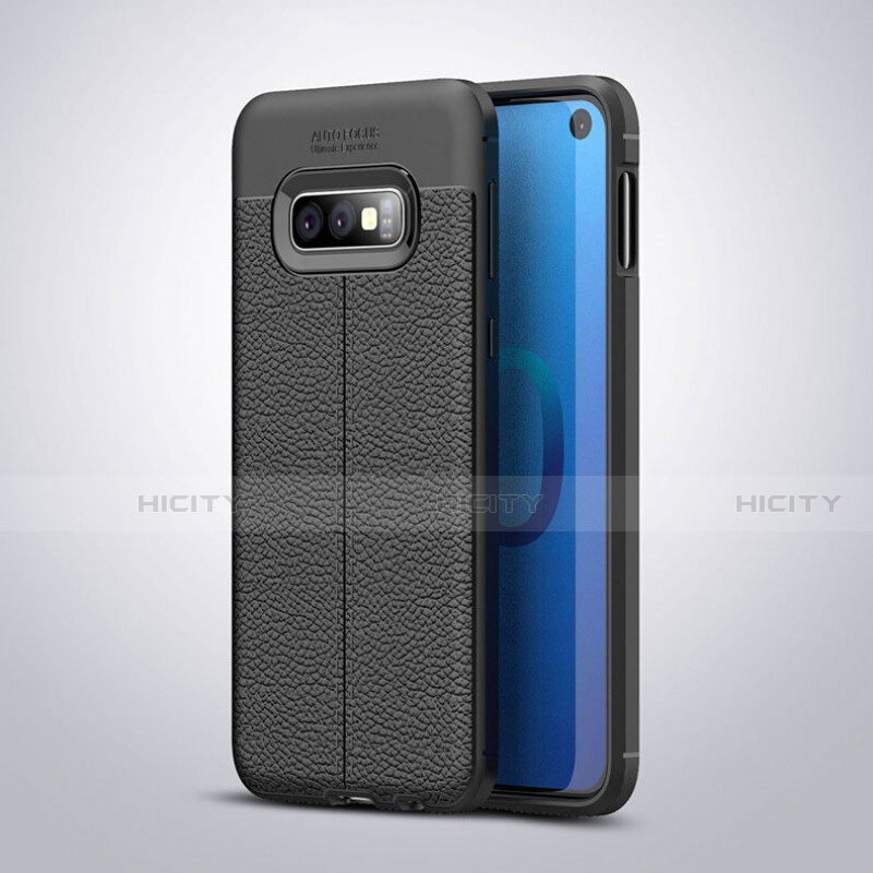 Samsung Galaxy S10e用シリコンケース ソフトタッチラバー レザー柄 S03 サムスン ブラック