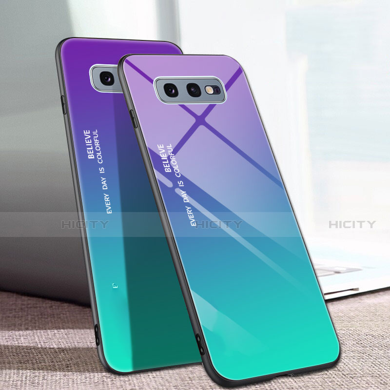 Samsung Galaxy S10e用ハイブリットバンパーケース プラスチック 鏡面 虹 グラデーション 勾配色 カバー H02 サムスン 