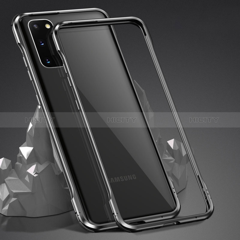 Samsung Galaxy S20 5G用ケース 高級感 手触り良い アルミメタル 製の金属製 360度 フルカバーバンパー 鏡面 カバー LK4 サムスン ブラック