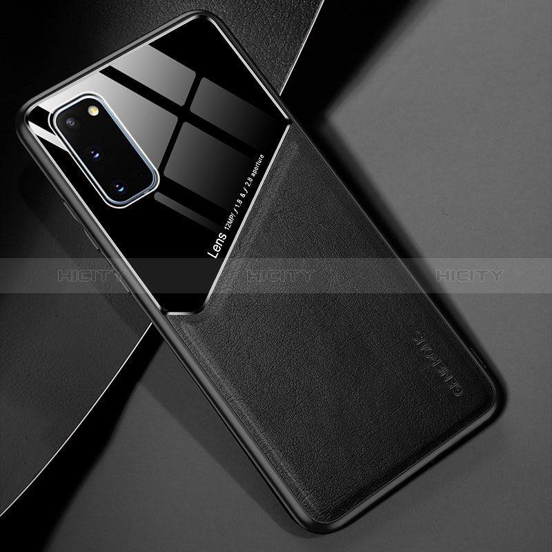 Samsung Galaxy S20 5G用シリコンケース ソフトタッチラバー レザー柄 アンドマグネット式 サムスン ブラック