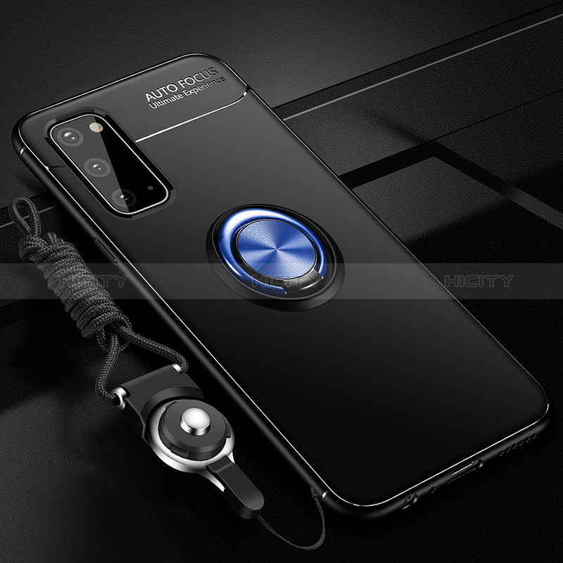Samsung Galaxy S20 5G用極薄ソフトケース シリコンケース 耐衝撃 全面保護 アンド指輪 マグネット式 バンパー JM3 サムスン ネイビー・ブラック